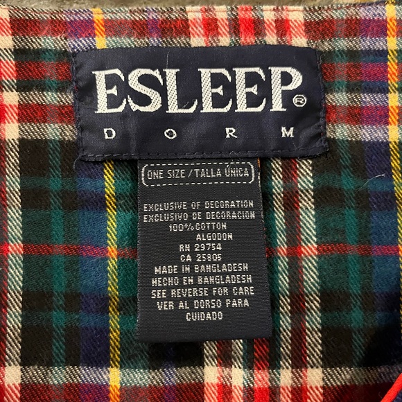 Vintage Esleep Dorm green, red & white plaid flannel nightgown sleep shirt Sz OS - Picture 2 of 6